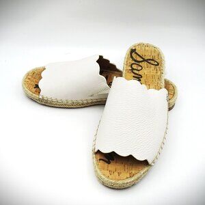 SAM EDELMAN Andy Scalloped White ColorLeather Slide Sandals Size 8M
